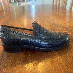 Rachel Comey Navy Crocodile Embossed Bancks Loafers